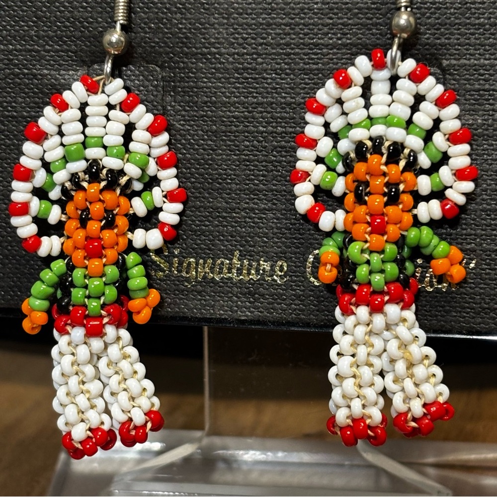 Vintage Native American beaded multi colored figure earrings, pierced
